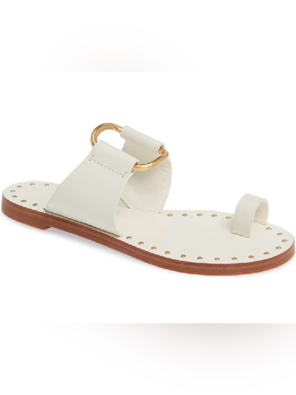 Tory Burch Ravello Studded White Leather Slide Sandals with Gold Hardware — 10 - Picture 6 of 7